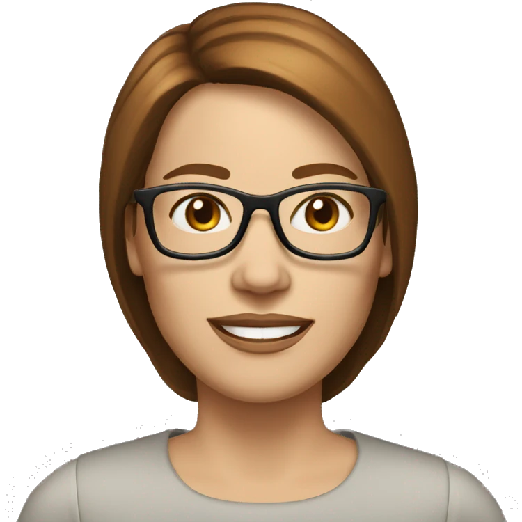 women in her 50's with white skin, brown redish hair long and straight, with glasses and brown eyes emoji