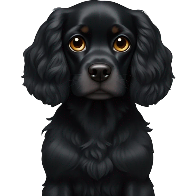 Small completely black king spaniel with black fur on his whole face and white fur on chest emoji