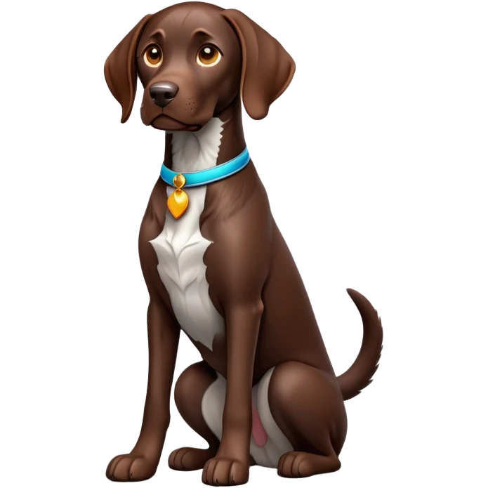 cinematic-[german pointer]-realistic-full-body-sitting-emoji,-tail-resting-loosely-beside-its-paws,-head-tilted-dramatically,-sleek-[brown]-fur,-simplified-yet-realistic-focused-features,-highly-detailed,-glowing-with-an-almost-sarcastic-glow emoji