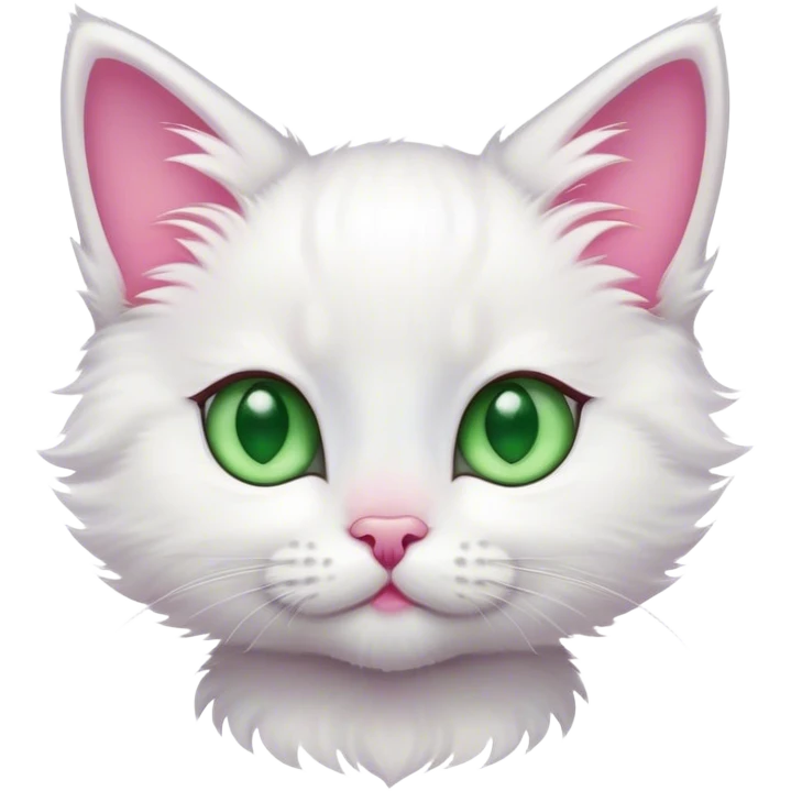 white kitten with pink ears, pink nose and green eyes emoji