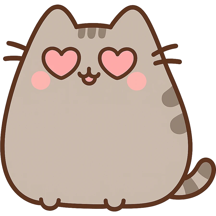Pusheen the cat with heart eyes, blushing, kawaii style emoji