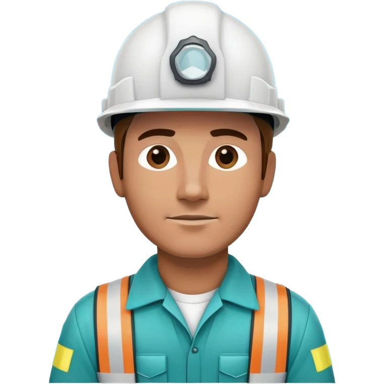 Male oil rig worker in uniform and safety helmet, cool tones with sky blue, teal green, white, and light gray emoji