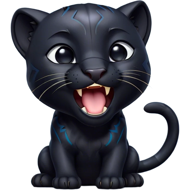Cinematic Cute Yawning black Panther Portrait Emoji, Head tilted slightly with a dramatic, wide-open yawn, showcasing a sleek, shadowy form with drowsy, half-closed eyes and a relaxed, open expression, Simplified yet irresistibly adorable features, highly detailed, glowing with a soft, cozy dark glow, high shine, relaxed yet expressive, stylized with a dash of whimsical elegance, soft glowing outline, capturing the essence of a drowsy yet affectionate jungle guardian that appears ready to stretch out for a nap! emoji