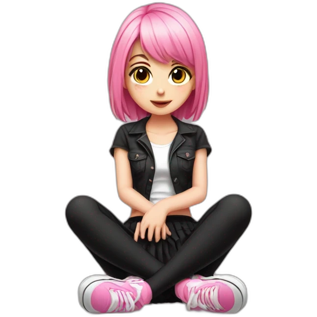 full body Front view emo girl sits on the floor black skirt pink knickers emoji