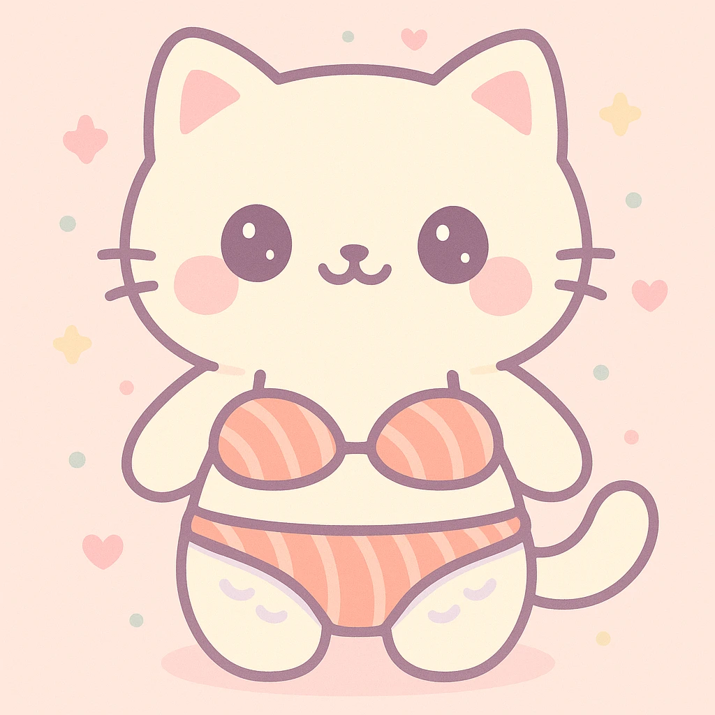 adorable cat with a sushi bikini, kawaii style emoji