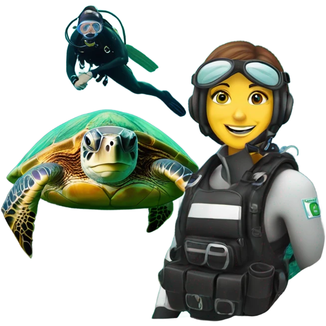 green turtle with woman diver  emoji