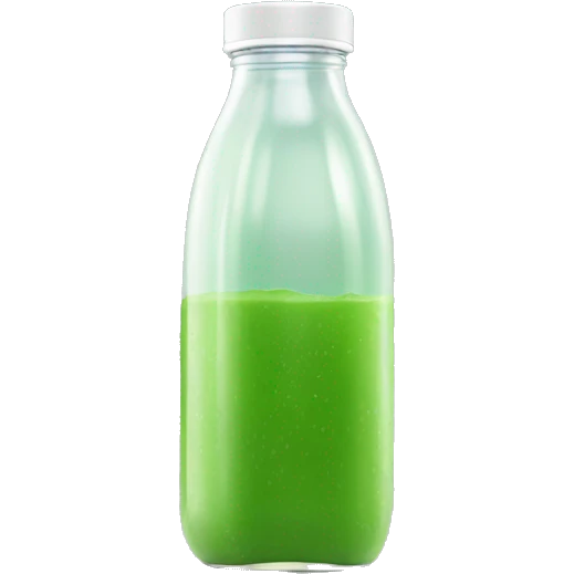 aesthetic green juice in tall clear full plastic drink bottle with white lid realistic soft textures emoji