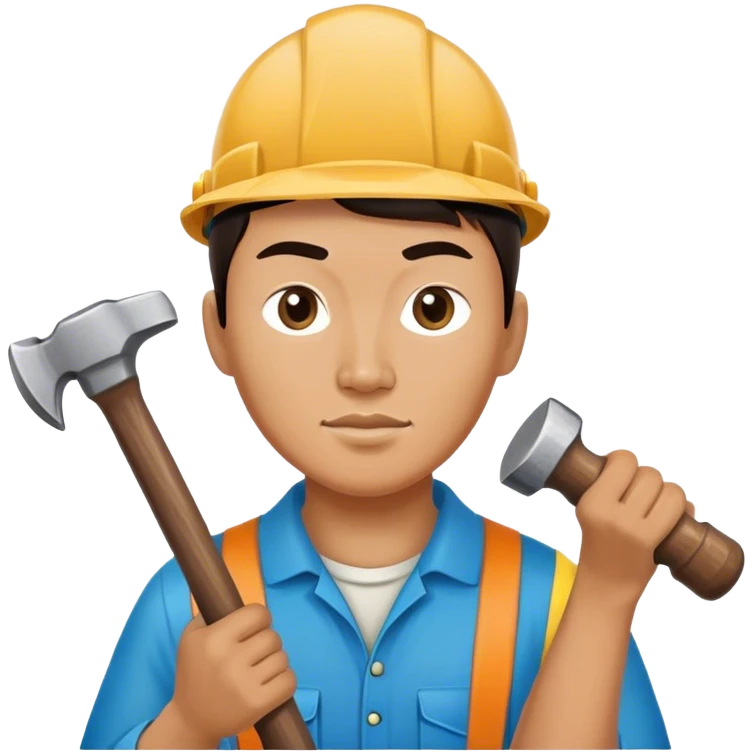photorealistic kazakh worker with 
hammer emoji