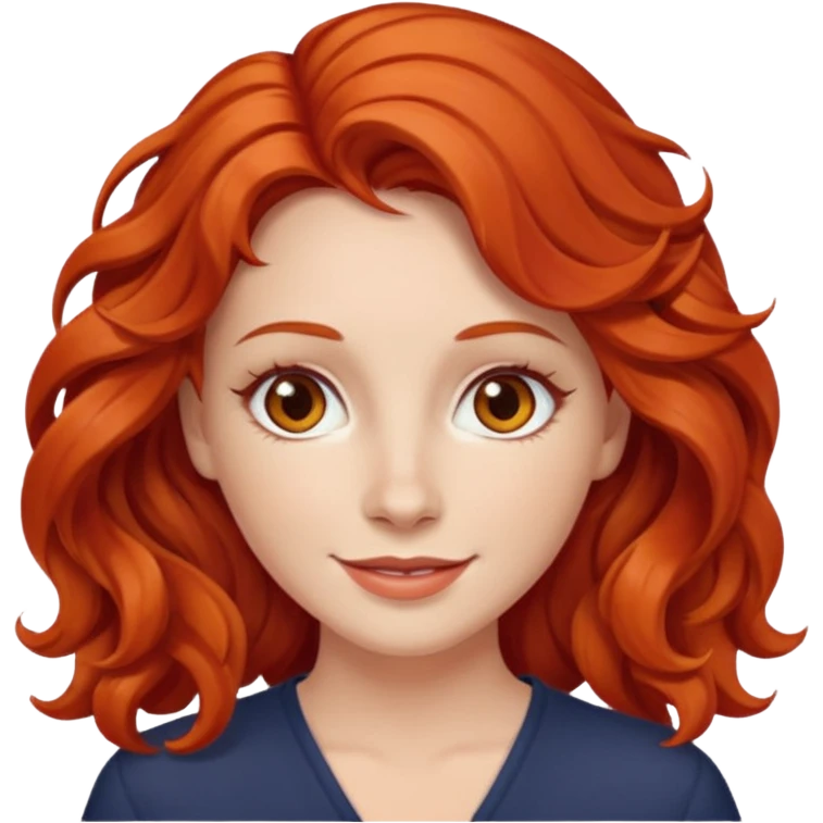 a woman with bright red wavy hair, slightly slanted almond brown eyes and white skin  emoji
