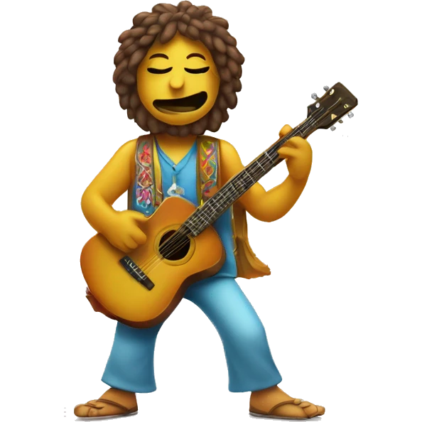 anthropomorphic hippie guitar, showing a sign of peace emoji