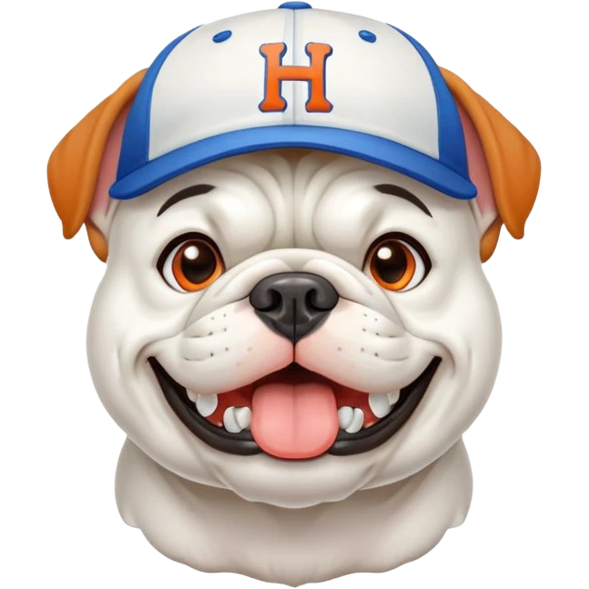 Only white BULLDOG with teeth, with orange and blue baseball hat, letters H and D on hat emoji