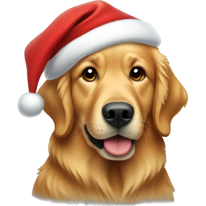 dark tan golden retriever wearing a santa hat emoji