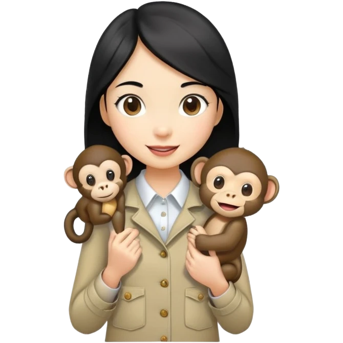 an asian girl with black hair with a happy monkey in her pocket emoji