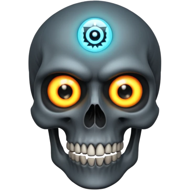 3D skull with a glowing evil eye symbol on the forehead, dark cursed vibe, intense attitude emoji