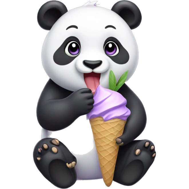 Panda eating ice cream in lavander color emoji