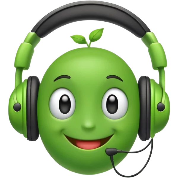 smiling green pea with headphones emoji