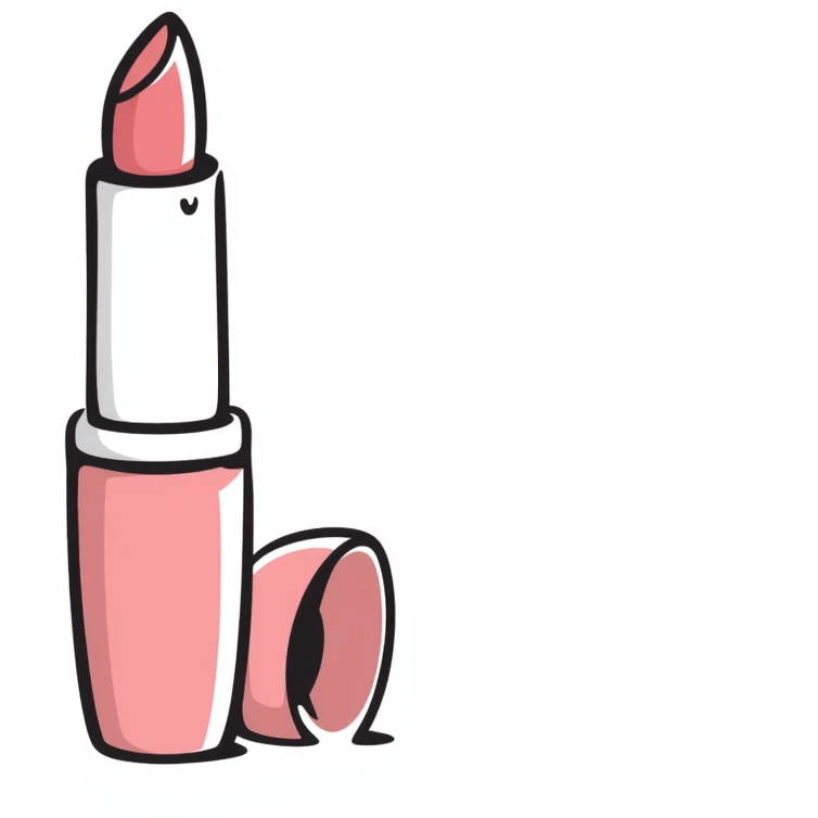 lipstick tube with cap and lipstick showing, pastel colors dd9fb0 ffc6d3 a3bfc9 c4bee2 f1b091, hand-drawn doodle style emoji
