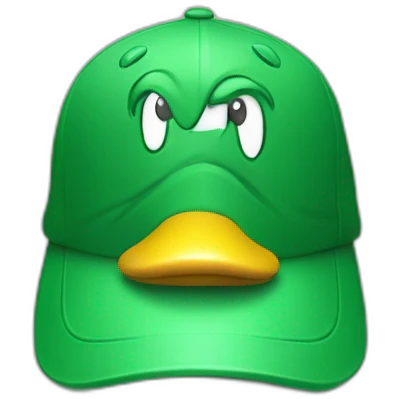 Un canard vert avec une casquette emoji