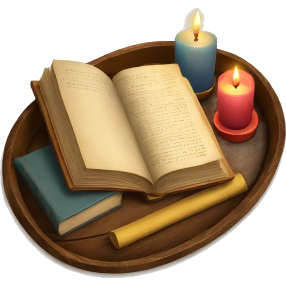vintage tray with books and candle emoji