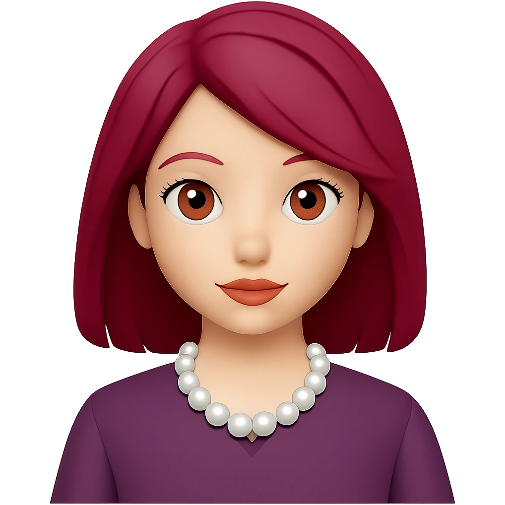 Add a pearl necklace to the girl with burgundy hair in the style of emoji, keeping the emoji style look. emoji