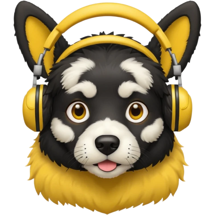 black dog wearing yellow headohones emoji