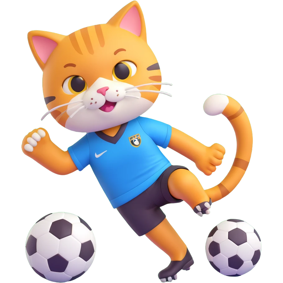 cat playing soccer, 3D emoji style emoji