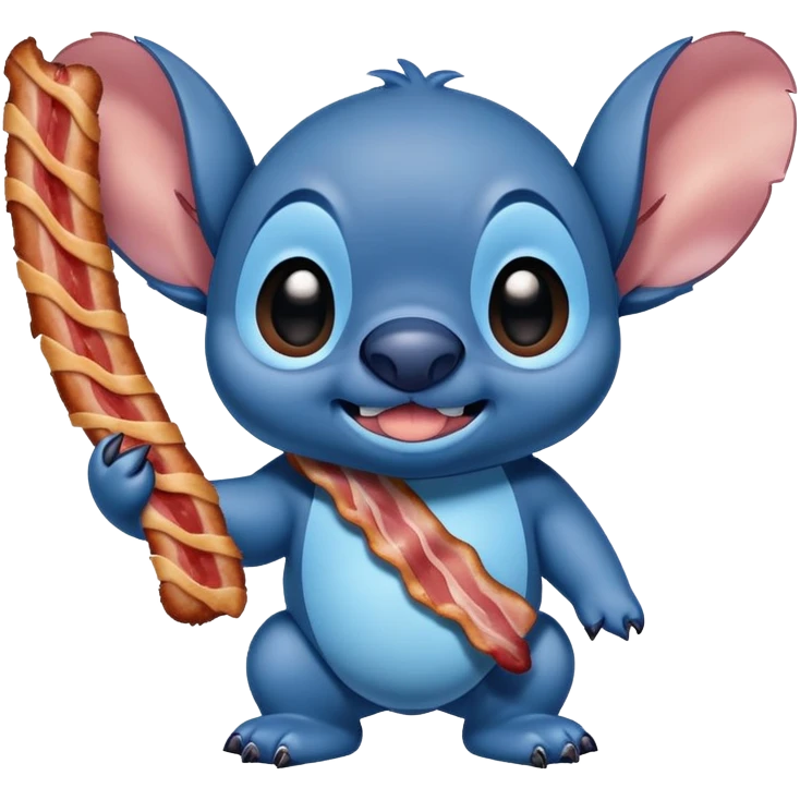 Stitch character holding a bacon strip emoji
