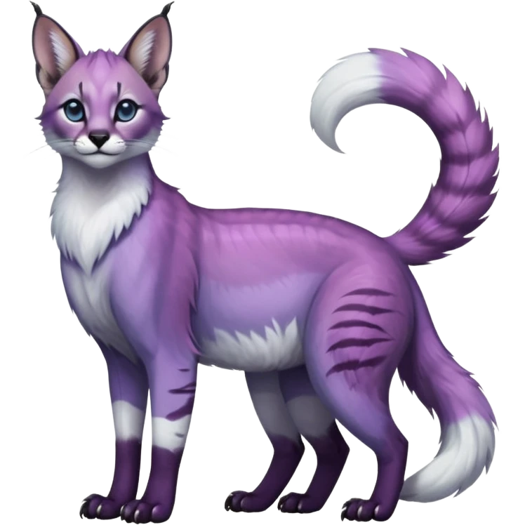 Colorful dark tropical pastel-violet iridescent pastel white glorious divine exotic cute cool beautiful shiny beautiful fantasy-caracal-civet-genet-sergal-vernid-Gryphon-Cacomistle-Trico-oncilla-animal-Fakémon-hybrid-fursona (full body) emoji