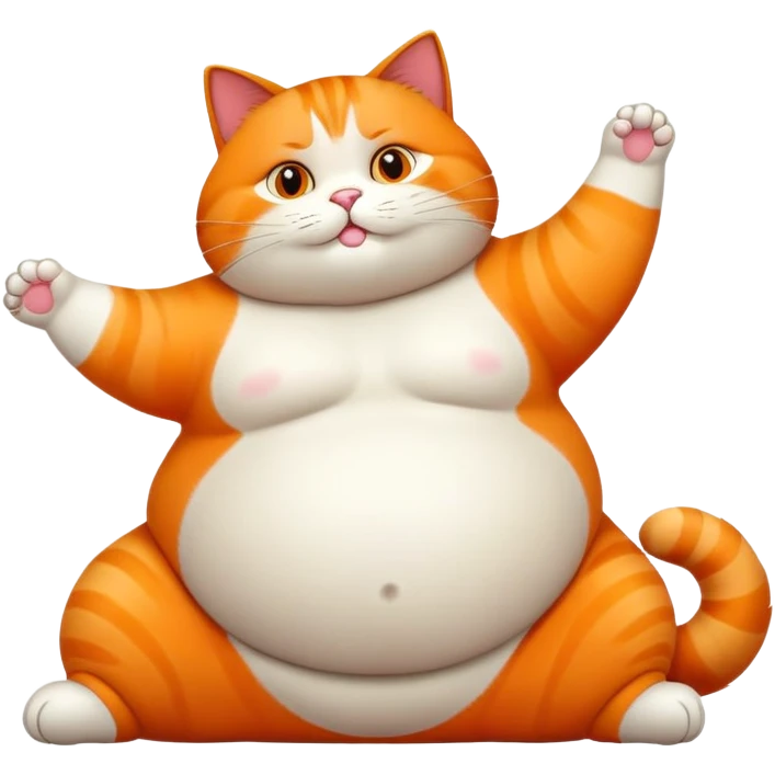 Fat cat stretching with big belly emoji