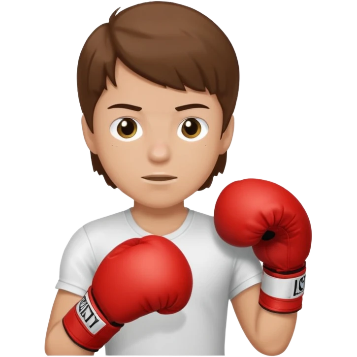a white kid with brown hair boxing emoji