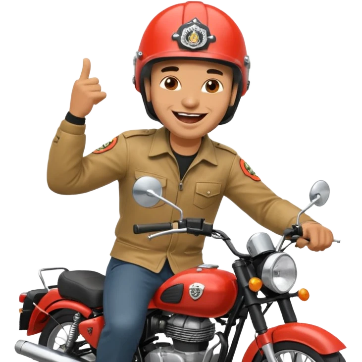 A man on a Royal Enfield bike laughing emoji