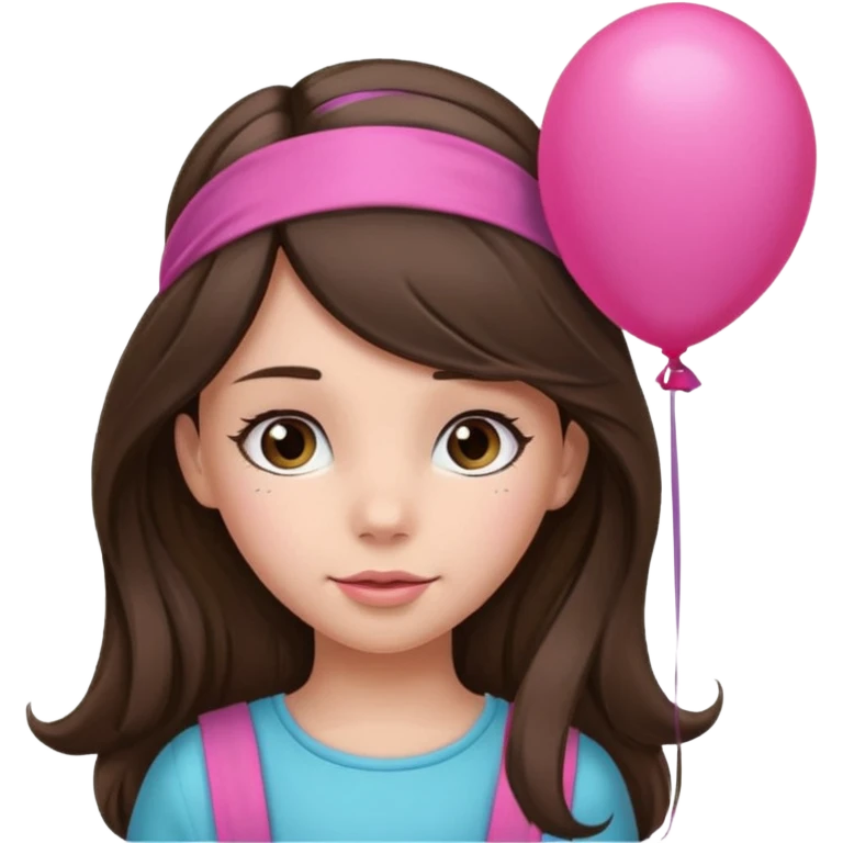 brunette long hair girl with pink baloon and headband emoji