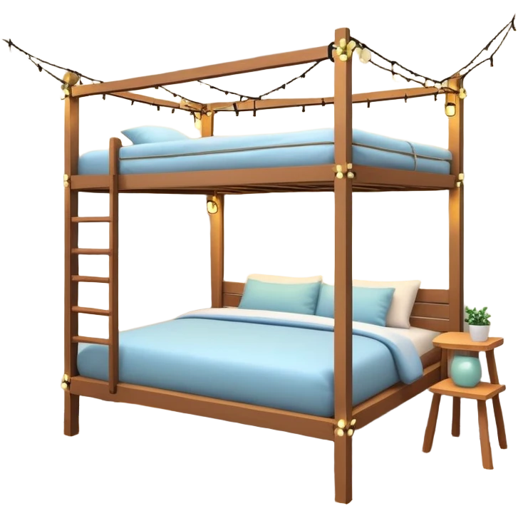 loft bed with string fairy lights hanging underneath emoji
