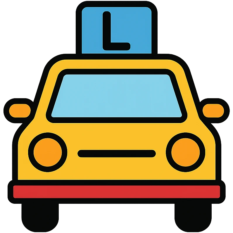 Fahrschule icon, car with L sign, simple, modern emoji
