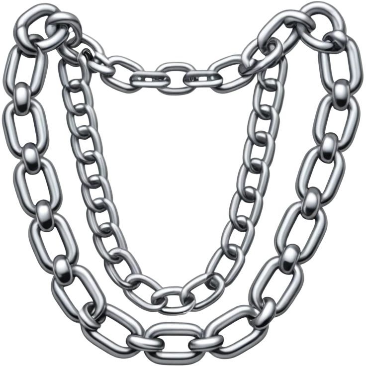 A thick luxury chain emoji made of liquid silver chrome, smooth rounded links, glossy metallic reflections, heavy swag aesthetic, minimalistic iOS emoji style, centered, clean white background emoji