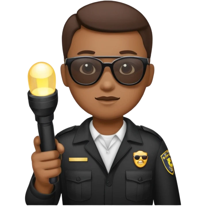 school security, sun glasses, holding flashlight emoji