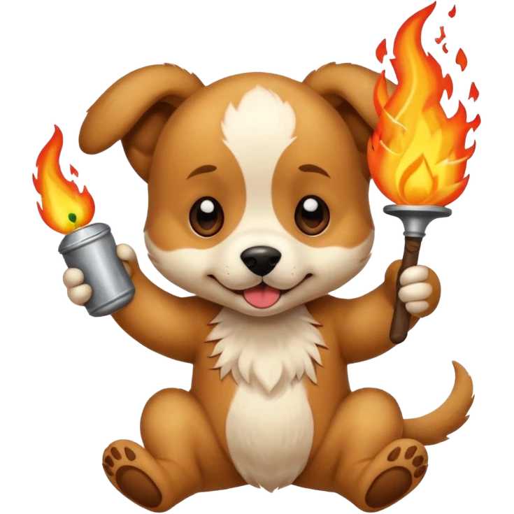 drunk puppy playing with fire emoji