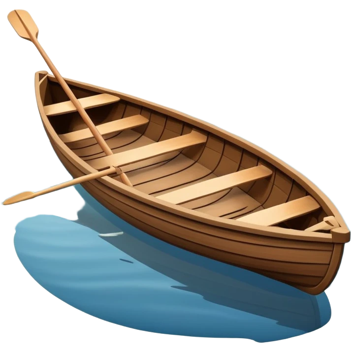 small wooden rowboat with oars floating on calm water emoji