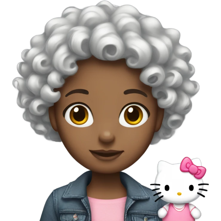 Girl with curly hair with hello kitty  emoji