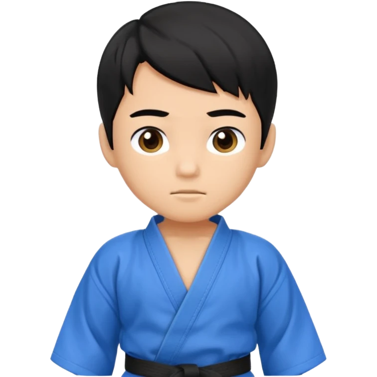 Кимоно синий для дзюдо мальчик с черными волосами все тело черный пояс emoji