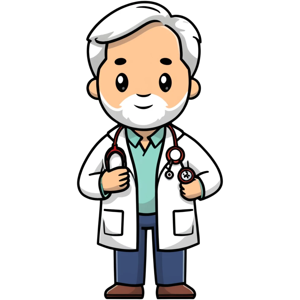 professional mature male doctor around 60 with stethoscope and white coat emoji
