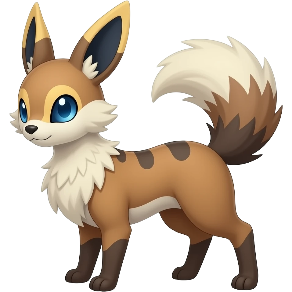 Sylveon-Leafeon-Umbreon-Furret-Buneary-Jackalope-fusion-hybrid-animal-creature with tufted ears, tufted tail emoji