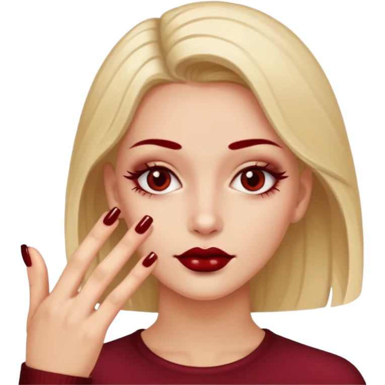 Emoji manucure main beige et nail art sur les ongles de couleur rouge foncé  emoji