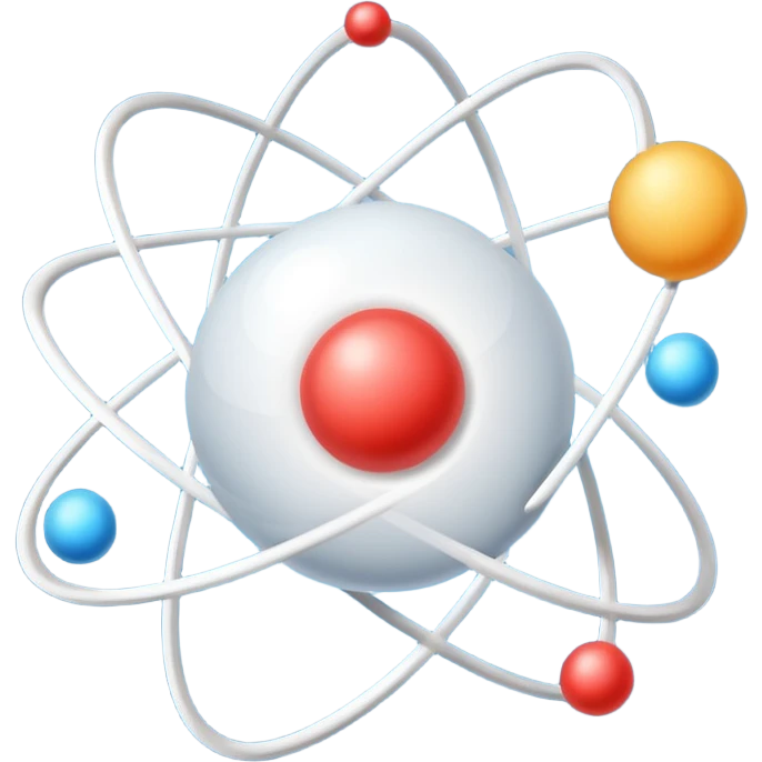 simple hydrogen atom, nucleus with one proton and one electron orbiting emoji