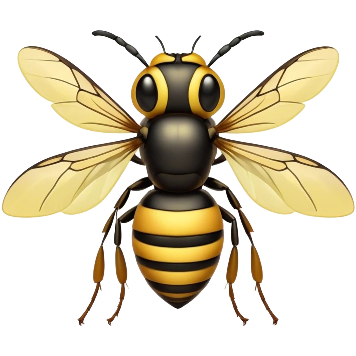Cinematic Noble Hornet Portrait Emoji, Poised and intimidating, with a sleek, segmented body in bold yellow and black hues, sharp, focused eyes, and delicate, translucent wings, Simplified yet sharp and sophisticated features, highly detailed, glowing with a soft, insectile radiance, high shine, intelligent and formidable, stylized with an air of natural authority, focused and alert, soft glowing outline, capturing the essence of a watchful and confident hornet that appears ready to buzz out of the screen with effortless power! emoji