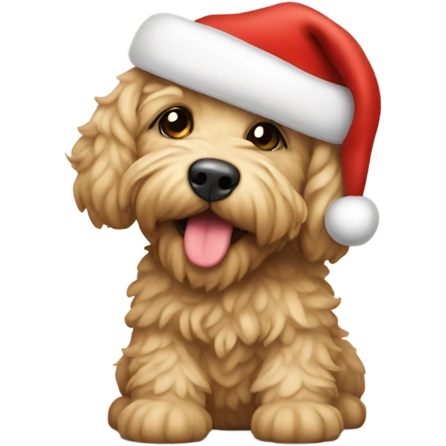 Light tan mini doodle with Santa hat emoji