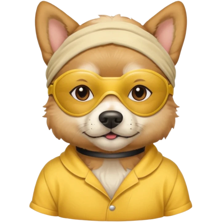 a dog with yellow sleep mask and wearing shirt emoji