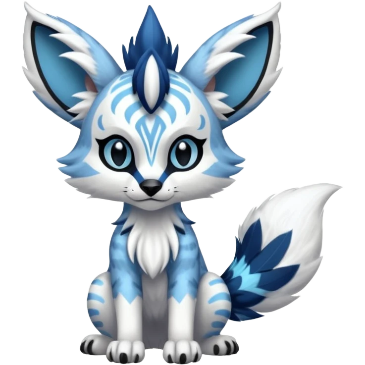 Futuristic furry fluffy floofy feathery tribal marked Genet-Absol-Kyurem-Zeraora-Primagen-fusion-creature  with big wide ears  emoji