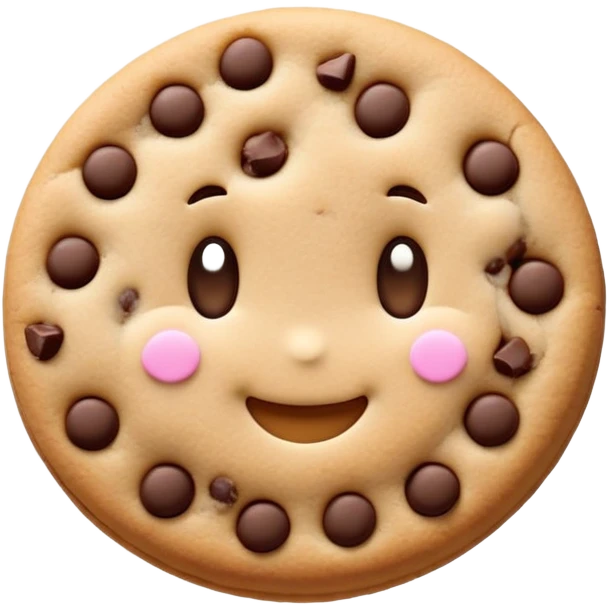 kawaii cookie with chocolate chips and a tiny smiling face emoji