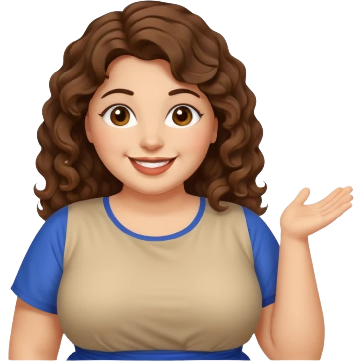 30 yr old italian woman, chubby, brown wavy hair, big brown eyes, huge smile, fancy dress, no bangs, t shirt emoji